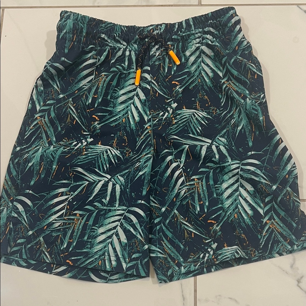 All in Motion Green Leaf Print Boys Swim Shorts